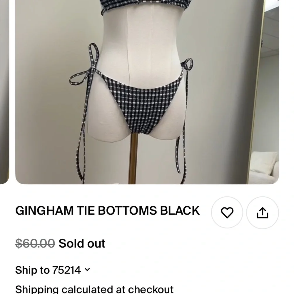 Nessy Swimwear Gingham Tie Bottoms size L